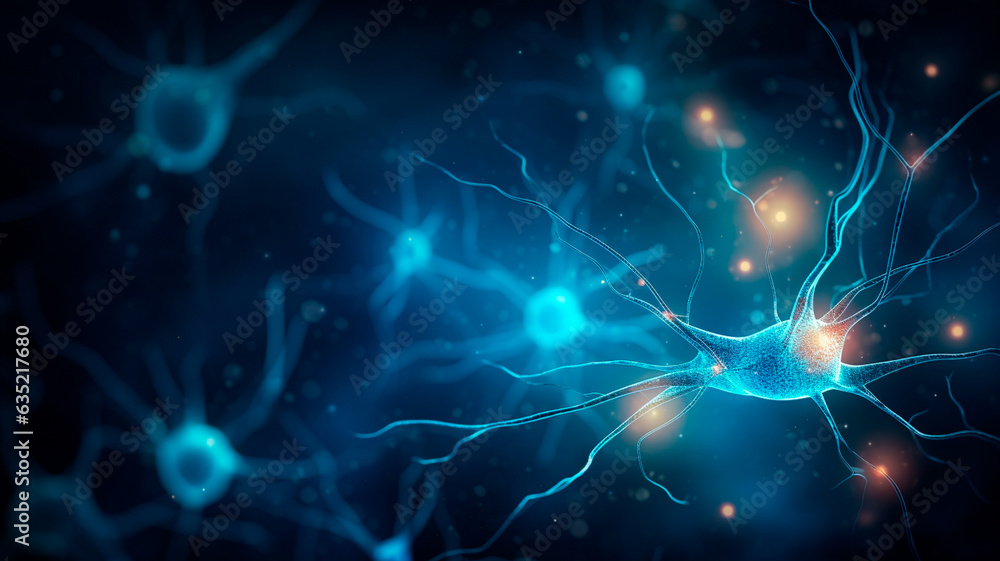 Wall mural human neuron on black background