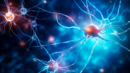 human neuron on black background