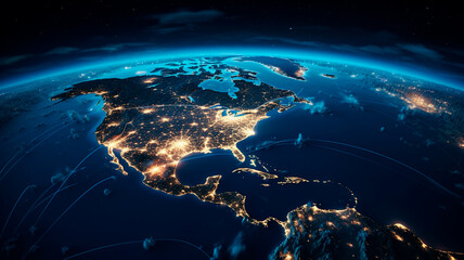 usa on planet earth with space for night