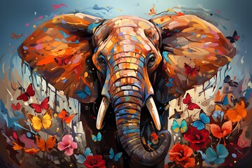 Vibrant Elephant Art: Realistic Touches in Pixelated Style