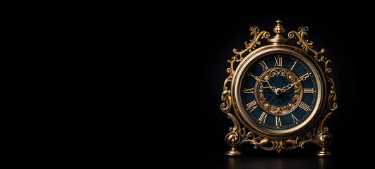Vintage clock isolated on black - Powered by Adobe
