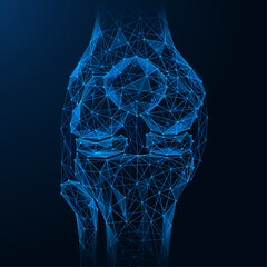 Front part of the knee joint. Low-poly design of interconnected lines and dots. - obrazy, fototapety, plakaty