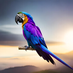 Closeup of scarlet macaw parrot with its characteristic large beak. Generative AI