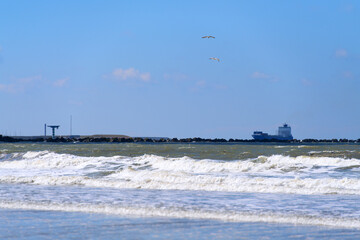 Cargo ship in harbor Dutch Hoek van Holland