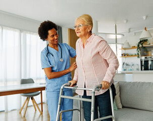 nurse doctor senior care caregiver help walker assistence retirement home nursing elderly woman...