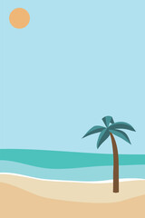 Fototapeta na wymiar Beach summer party invitation with sea ,sun, palm and sky. Beach background, vector illustration.