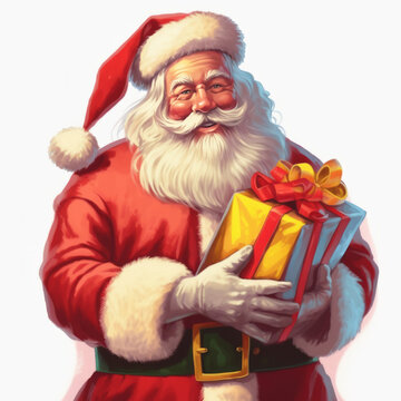 Santa Claus holding a beautifully wrapped gift box - Christma Illustration