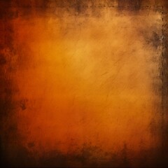 abstract orange vintage grungy background or dark paper with bright center spotlight and subtle vignette border frame. AI generative.