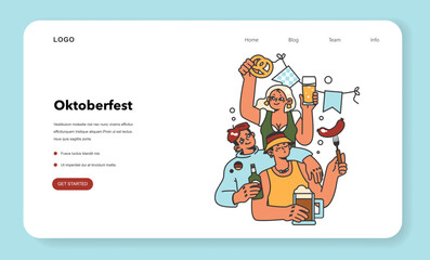 Oktoberfest festival web banner or landing page. Cheerful