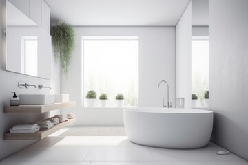 Fototapeta na wymiar modern minimalist bathroom, 3d rendering, interior design