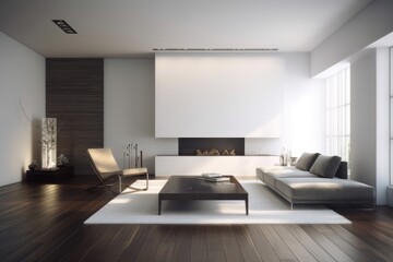 modern minimalist living room, white, interior design, 3d rendering