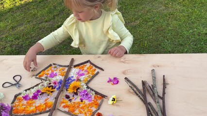 butterfly made from flowers, easy nature craft for kids. From the petals we lay out a pattern on the wings