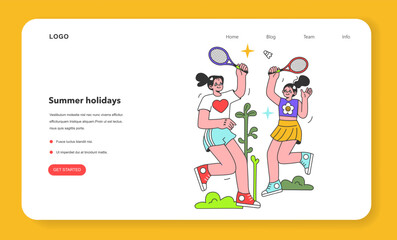 Summer time break activity web banner or landing page. Active lifestyle.