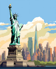 Obraz premium new york city landscape with statue of liberty