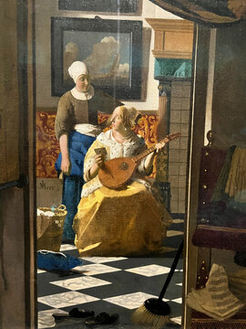Amsterdam, Netherlands. August 6, 2023. Close up of famous painting of Johannes Vermeer.
