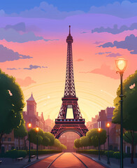 paris landscape with eiffel tower