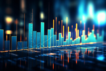 Blue tech backdrop frames stock market chart, merging financial trends and technology Generative AI