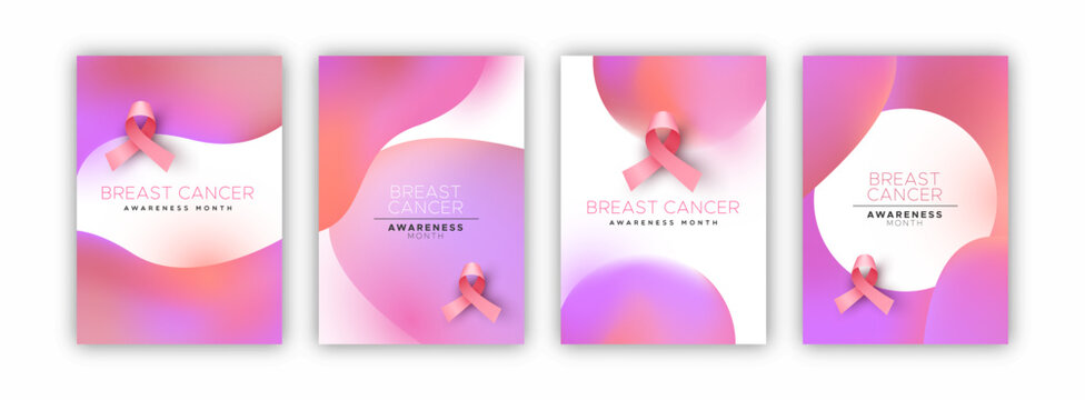 Breast cancer awareness in holographic gradient background template set
