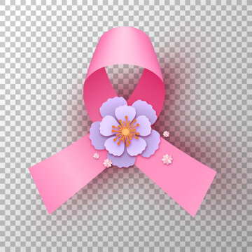 Breast Cancer pink ribbon 3d papercut flower isolated symbol
