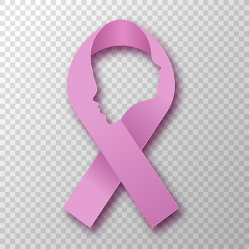Breast cancer pink ribbon and woman profile papercut isolated element
