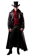 Happy gothic young men in Vampire Vixen Costume halloween with an isolated transparent background.