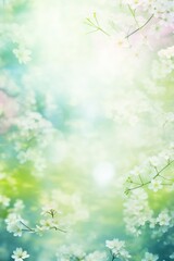 blurred spring or summer season abstract nature background with lots of bokeh and a bright center spotlight. ai generative.