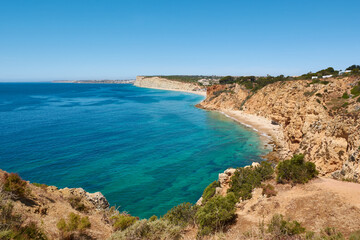 Viewpoint above Praia do Canavial in Lagos. Extended view of  Rocha Negra, Luz and Sagres in Portugal