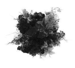 Black watercolor ink smoke flow blot on white background.