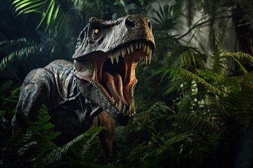 Fototapeta premium Dinosaur, Tyrannosaurus Rex in the jungle