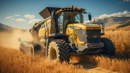 Modern harvester working in a wheat field. Agriculture