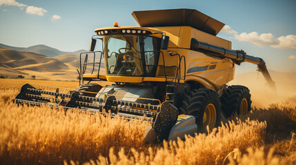 Modern harvester working in a wheat field. Agriculture