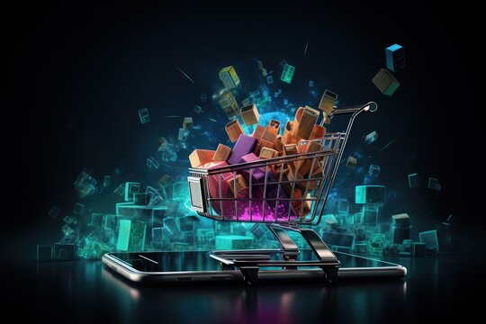 Futuristic e-commerce online shopping payment concept