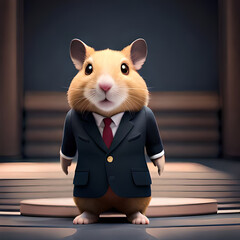 3d rendered hamster wearing a black suit. Generative AI - obrazy, fototapety, plakaty