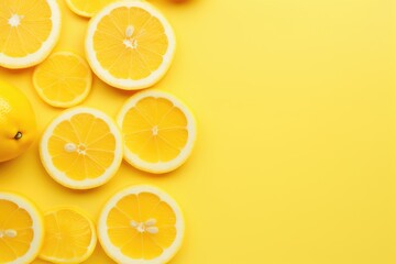 Fresh yellow lemon halfs pattern on yellow background