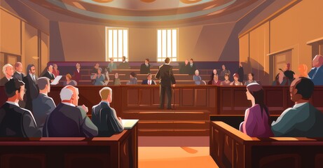 Attendees at a bankruptcy courtroom, awaiting judgment.