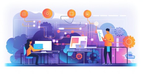 Specialists diligently setting up secure pathways for private digital interactions.