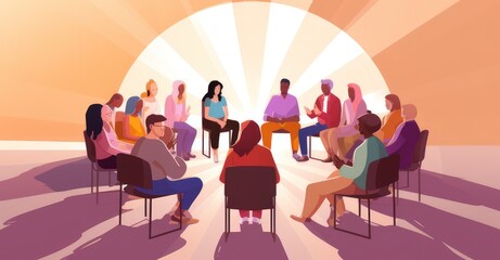 A compassionate gathering of people discussing their battles with alcohol dependency.