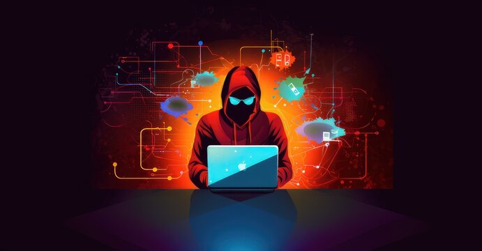 hacker infiltrating a secure database,vibrant vector illustration