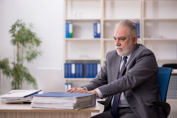 Old male employee working in the office