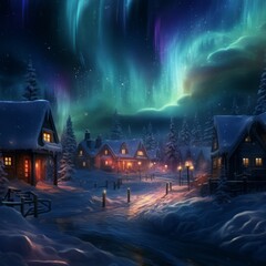 winter northern lights painting