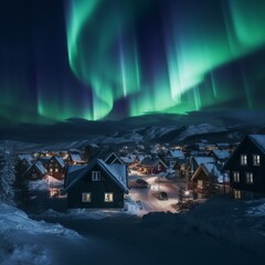 winter northern lights painting
