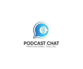 Obraz premium Podcast talk vector logo design, Audio microphone podcast icon illustration flat style isolated