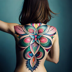 a girl with colourful tattoos on her arms. Generative AI