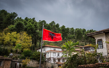 Berat, Albania - November 18 2022: interiors and exhibited artefacts in Ethnographic museum in...