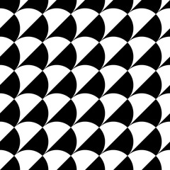 Fin quilts texture. Patchwork motif. Seamless surface pattern design with ethnic ornament. Black and white interlocking figures tessellation background. Flooring image. Digital paper. Vector wallpaper