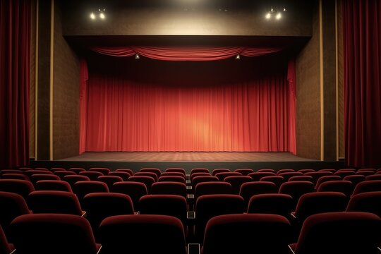 View or an empty theater or cinema with rows or seats