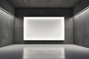 Perspective view on blank white illuminated screen