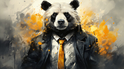 Fototapety  portrait panda wearing a suit in watercolor design 