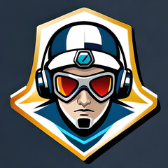 a vector art gaming logo with boy wearing cool mask. Generative AI