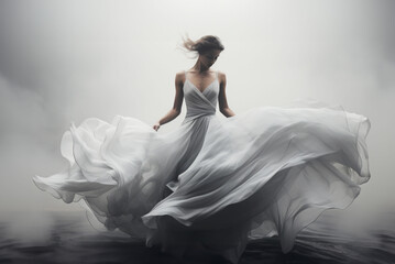 Fototapeta na wymiar Dance of Inspiration: Ballerina in a Translucent Dress.